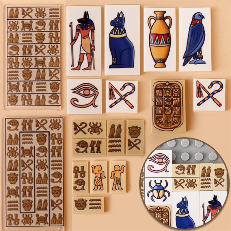 MOC Wand Ägypten Wandbild Gedruckt Bausteine Ägyptischen Stein Topf Relief Fliesen Ziegel Montieren Spielzeug Geschenk Image
