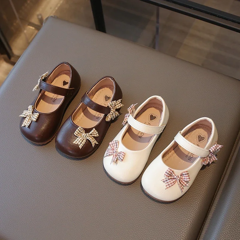 Frühlings-Prinzessinnen-Schuhe für Mädchen mit Schleife und Klettverschluss, Niedliche Alltags-Kinderschuhe in Unifarben, Rutschfeste Modische Charmante Kinderschuhe