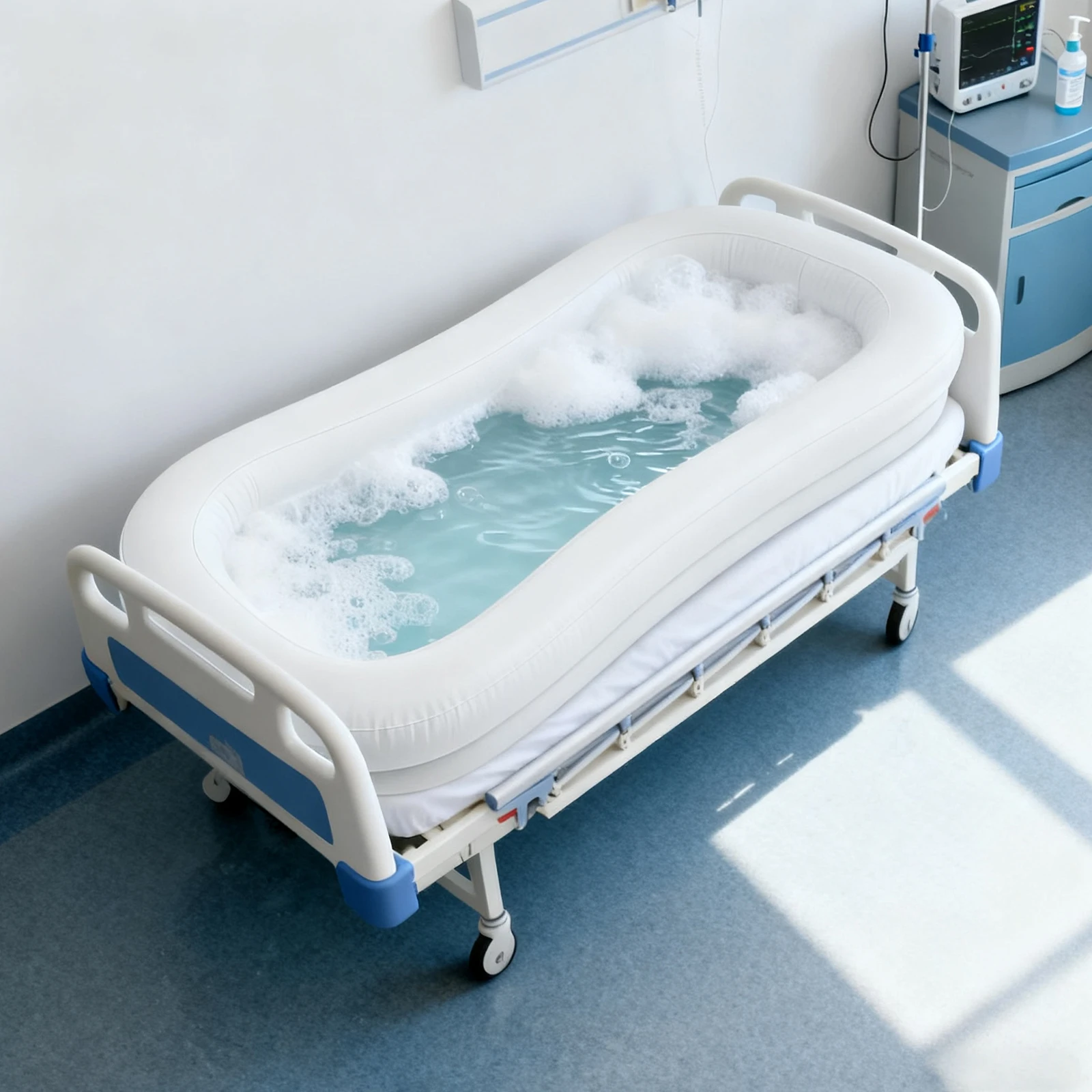 Tragbare Aufblasbare Badewanne für Erwachsene PVC Bettseitige Duschbadewanne mit Elektrischer Luftpumpe 10L Wasserbeutel für Senioren Schwangere