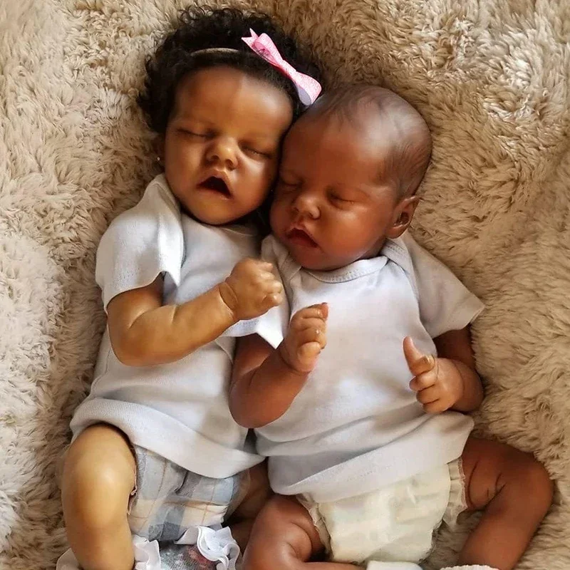 43CM Afroamerikanische Reborn-Babypuppe Zwilling A – Fertige Neugeborene Schwarze Mädchenpuppe, Frühgeborenes Baby, Sammler-Kunstpuppe Image