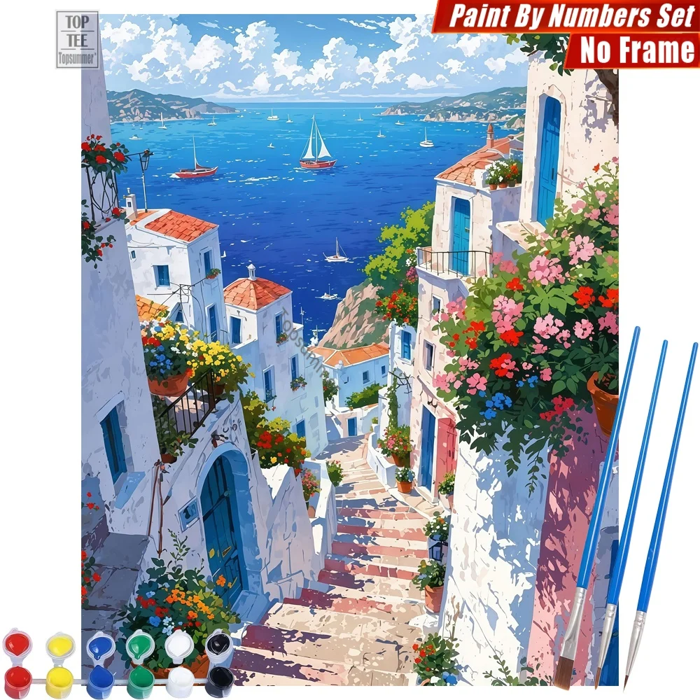 Stone Flower Street Malen nach Zahlen Set – Straßenhäuser, Blumen, künstlerische Aktivitäten, Halloween-Geschenk für den Nachbarn Image