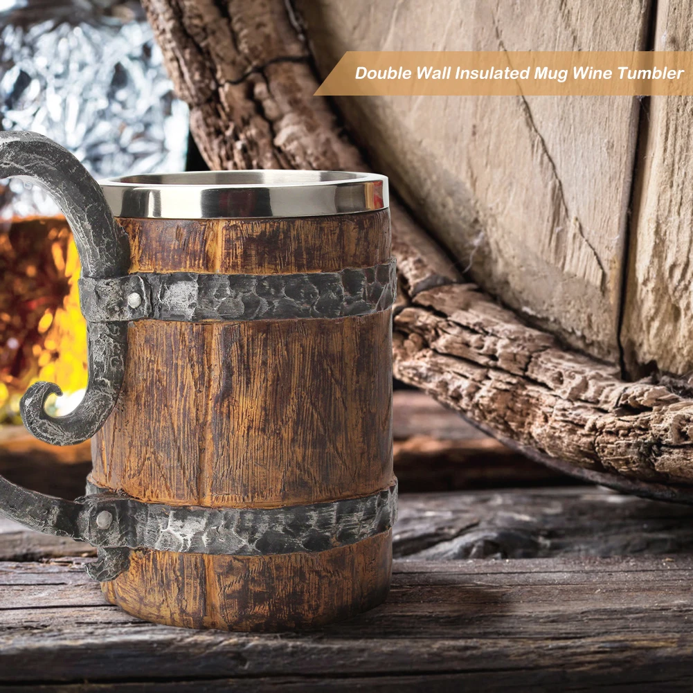 500 ml Trinkbecher Doppelwandige Simulation Holz Isolierte Becher Kreative Bier Tasse Hitzebeständig für Büro Bar Image