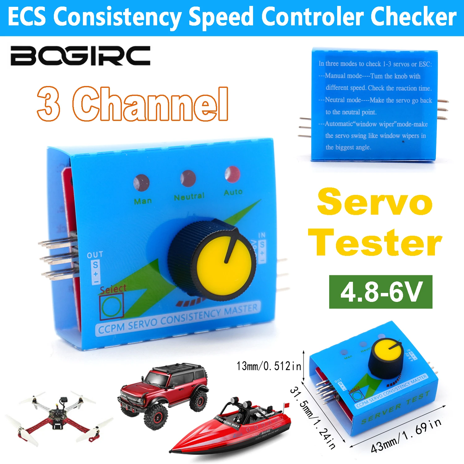 Servo Tester 3CH ECS Konsistenz Geschwindigkeit Controler Checker CCPM Einstellung Lenkgetriebe Tester für RC Flugzeug Drone Auto Boot Image