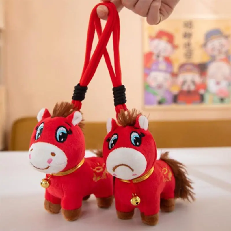 2026 Niedliches Maskottchen des Pferd Jahreszeichen: Weinendes Pony, Lachendes Pony, Neujahrs-Pony-Schlüsselanhänger, Plüschpuppen-Anhänger für Kinder, Neujahrsgeschenk