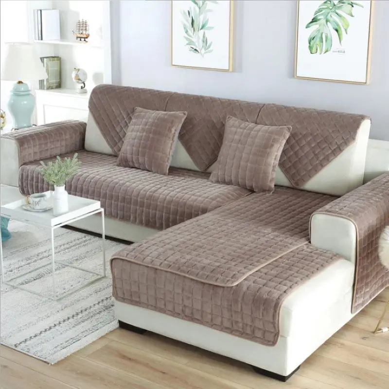 Einfarbiges Rotes Weiches Verdicktes Flanell Gestepptes Sofa-Handtuch Warmer Plüsch-Sofabezug Rutschfester Couchüberwurf für Sofa-Bodenmatte