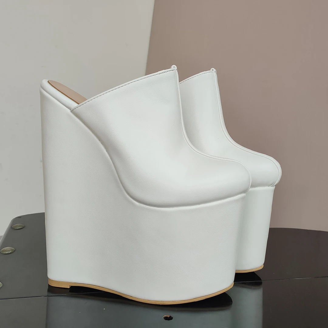 LAIGZEM Damen-Pumps zum Hineinschlüpfen, runde Zehen, 20 cm, High Heels, Sandalen, Kunstleder, Höhenerhöhung, Damen-Schuhe, große Größe 38 44 48