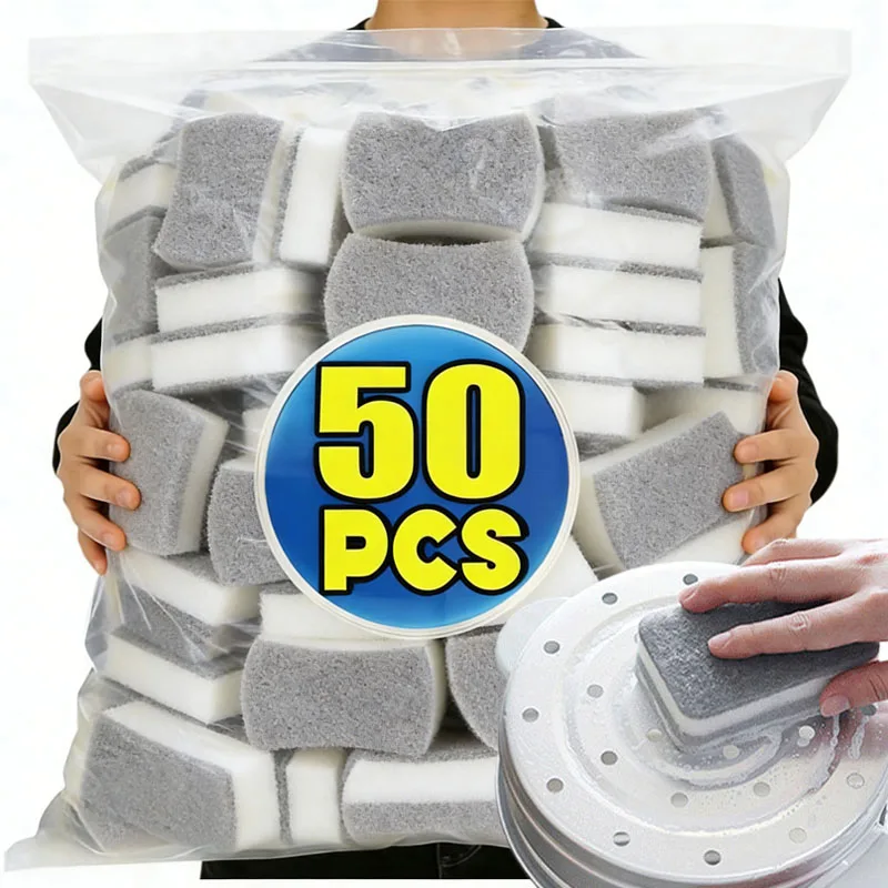 1-30 Stück doppelseitiger Haushaltsschwamm, grauer, schmutzabweisender Scheuerschwamm, Küchenflecken-Schwamm, professionelles Reinigungsmittel Image