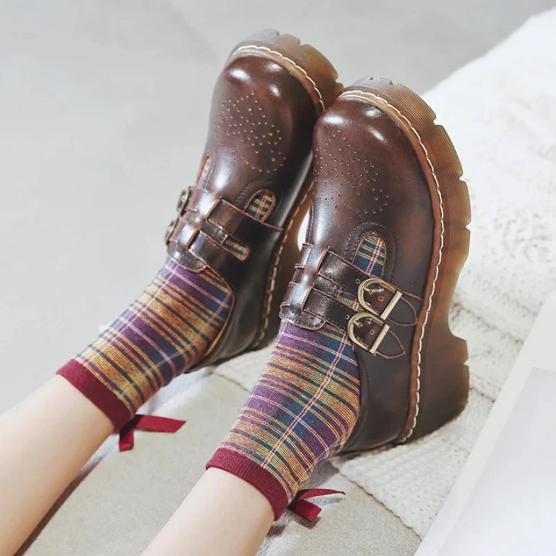 Frauen Schuhe Pumps Echtes Leder Retro Mary Jane Schuhe Frau Plattform Chunky Heel Cosplay Schuhe für Frauen