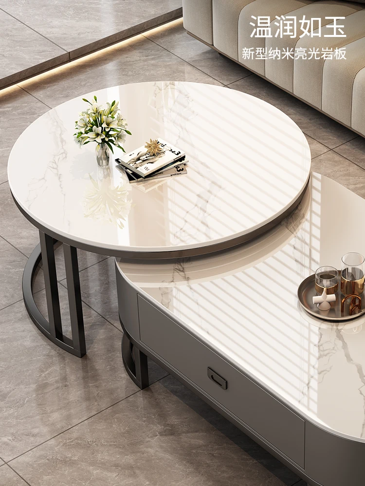 Couchtisch aus Felsplatte, Wohnzimmer, 2025, neuer, leichter, luxuriöser High-End-Haushalt, kleine Wohnung, moderner, einfacher ovaler Couchtisch