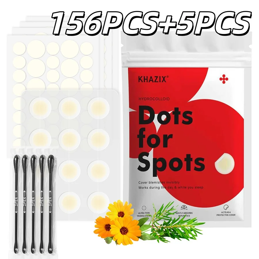 156 Stück Hydrokolloid-Akne-Pflaster, zusammen mit 5 Mitesser-Wattestäbchen, zur Abdeckung von unreinen Hautstellen. Image