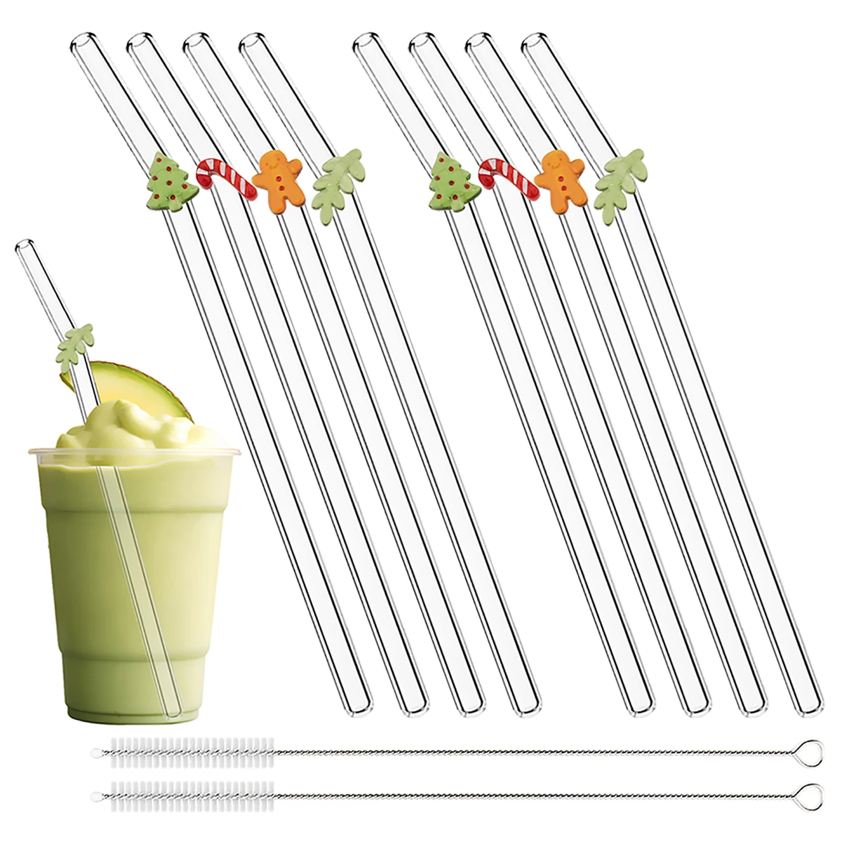 4/8/12 stücke Wiederverwendbare Trinkhalme Glas Stroh Set Hitzebeständige Glas Stroh Für Cocktail Saft Bar Zubehör weihnachten Geschenk Image
