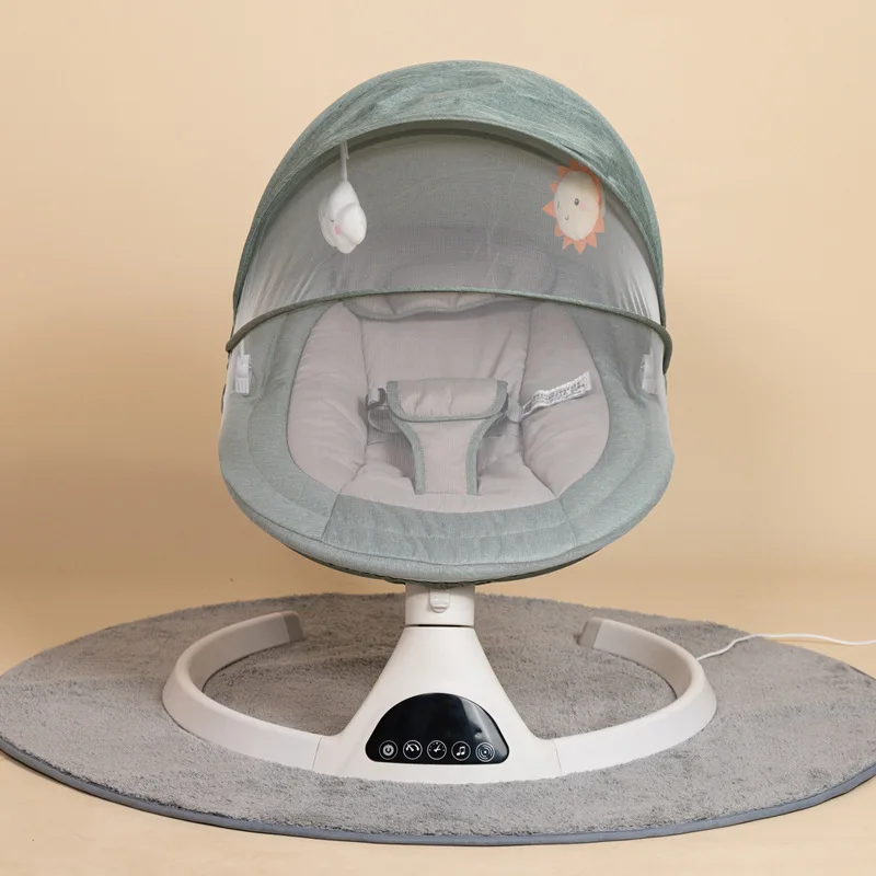 Elektrischer Babyschaukelstuhl mit Spielzeug und Fernbedienung, tragbarer Schaukelstuhl für Neugeborene von 0–18 Monaten, Babybett mit Moskitonetz