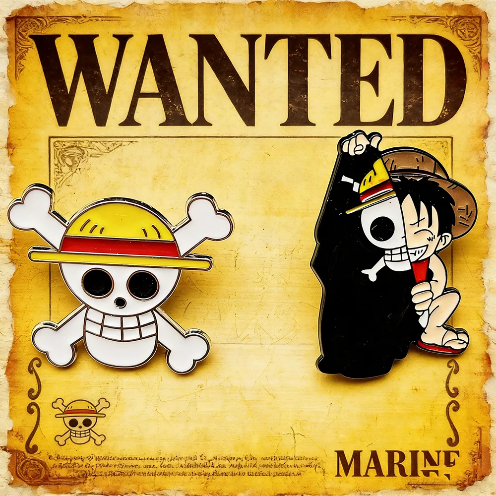 2er-Set One Piece Luffy Anime Anstecknadeln – Emaille-Broschen für Rucksäcke, Herren- und Damen-Schmuck-Accessoires, coole Anime-Abzeichen Image