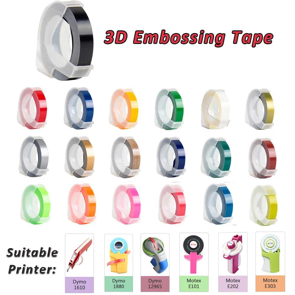 6MM 9MM 12MM 3D Präge Label Refill Drucker Band PVC LABEL Motex E101 1610 12965 1880 Label maschine Bänder Image