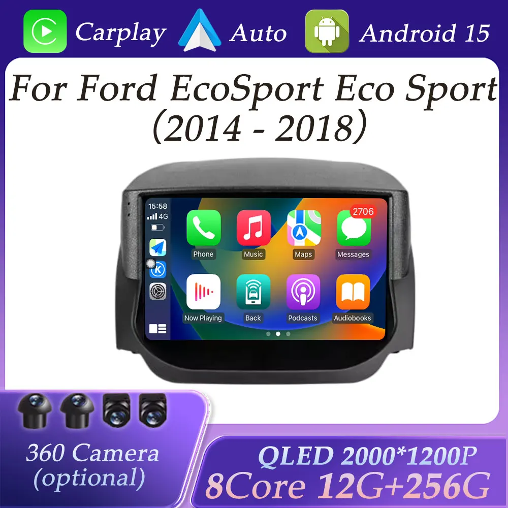 Autoradio Video Audio Multimedia Player für Ford EcoSport Eco Sport 2014–2018 Wireless CarPlay WIFI GPS Navi BT Split Screen Image