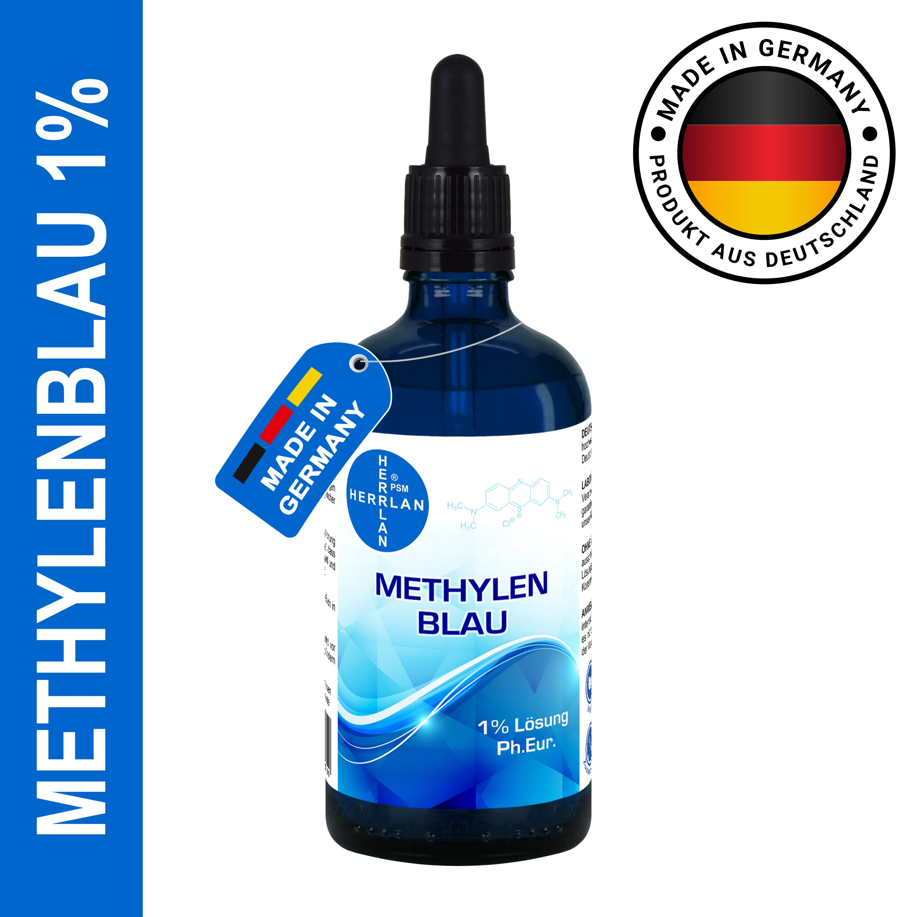 Methylenblau 1% Lösung inkl. Pipette Reinst, Vegan - HERRLAN-Qualität - Made in Germany Image