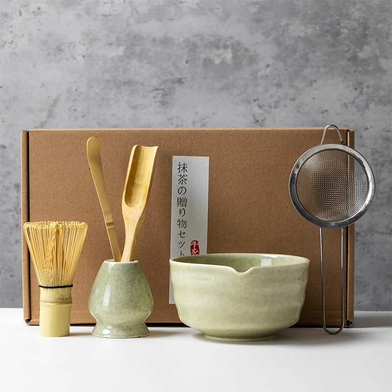 Traditionelles japanisches Teezubehör-Set, 4/5/6-teilig, Bambus-Matcha-Schneebesen + Keramikschale, Küchenzubehör Image