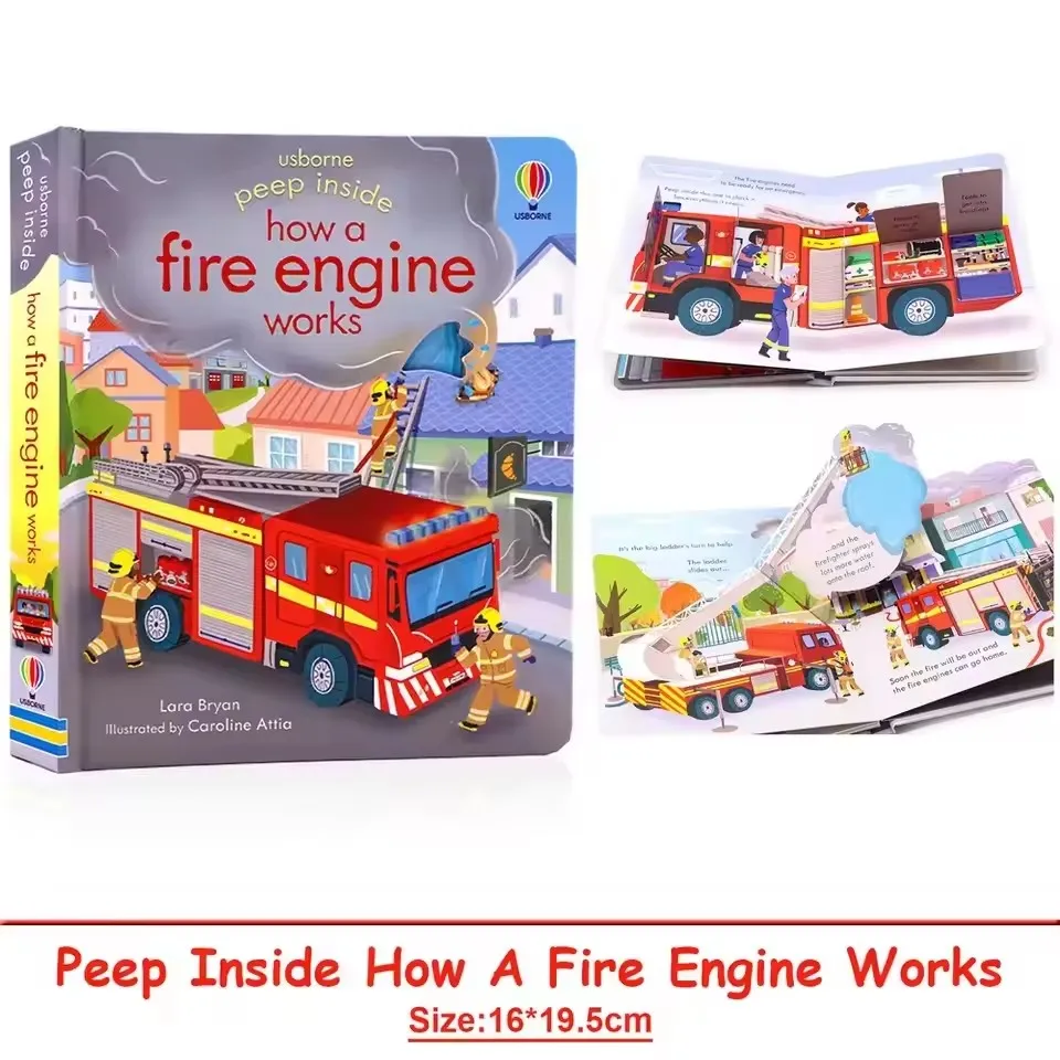 Usborne Peep Inside: Wie ein Feuerwehrauto funktioniert – 3D-Klappbilderbücher für Kinder zum Vorlesen vor dem Schlafengehen, Montessori-Lernbücher auf Englisch Image