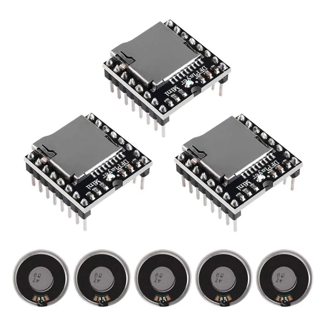 YX5200 DFPlayer Mini-MP3-Player-Audiomodul + 2 W 8 Ohm runder Mikro-Lautsprecher MP3-Sprach-Dekodierungsplatine unterstützt TF-Karte U-Disk Image