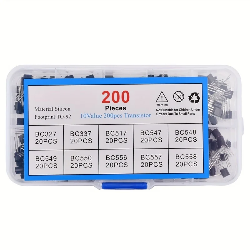 200-teiliges TO-92 Elektronik-Transistor-Set mit Box PNP/NPN 10 Arten BC327, BC337, BC517, BC547, BC548, BC549, BC550, BC556, BC557, BC558 Set Image