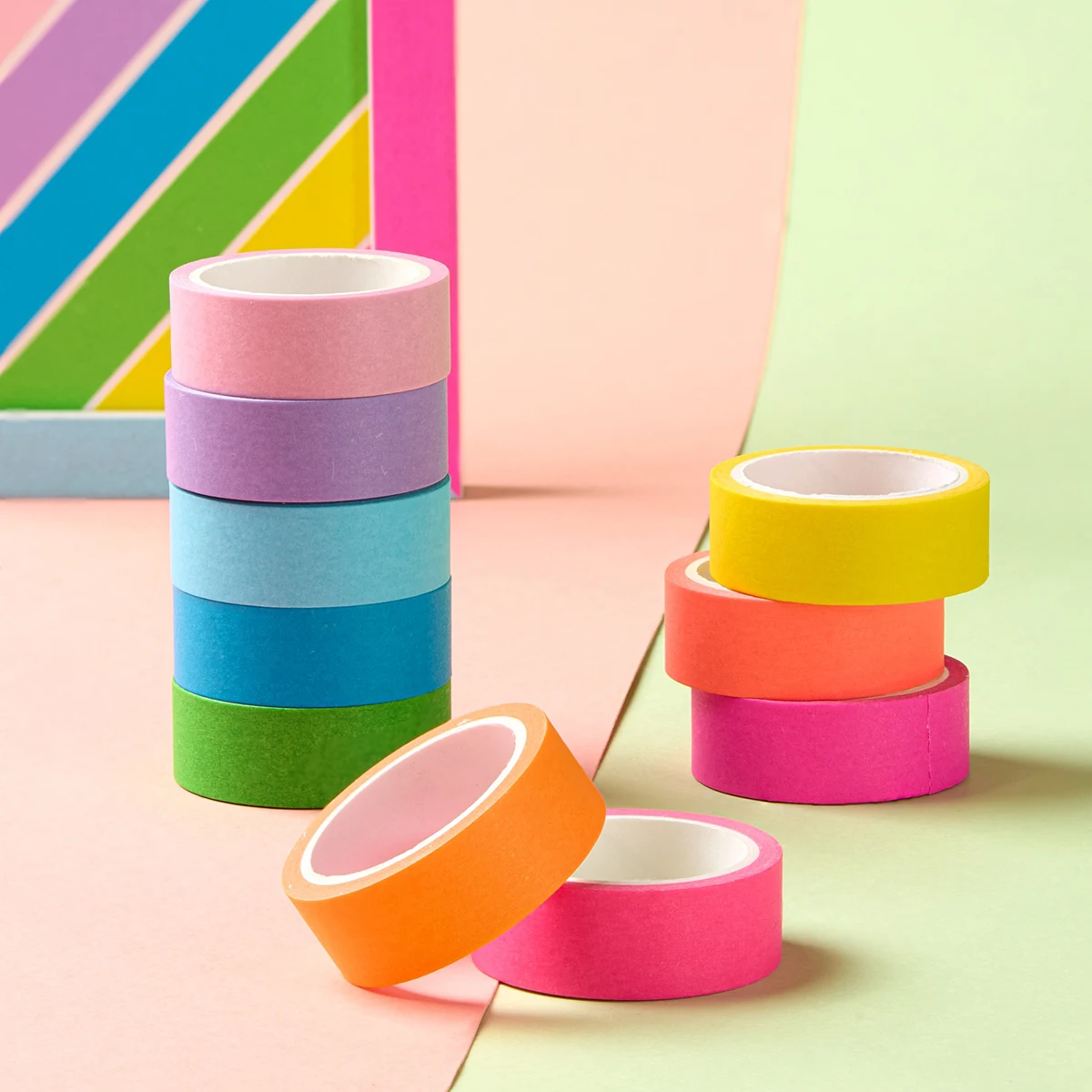 10 Rollen regenbogenfarbenes Washi-Klebeband, zerreißbares DIY-Dekorband, für Tagebücher und Bullet-Notizbücher Image