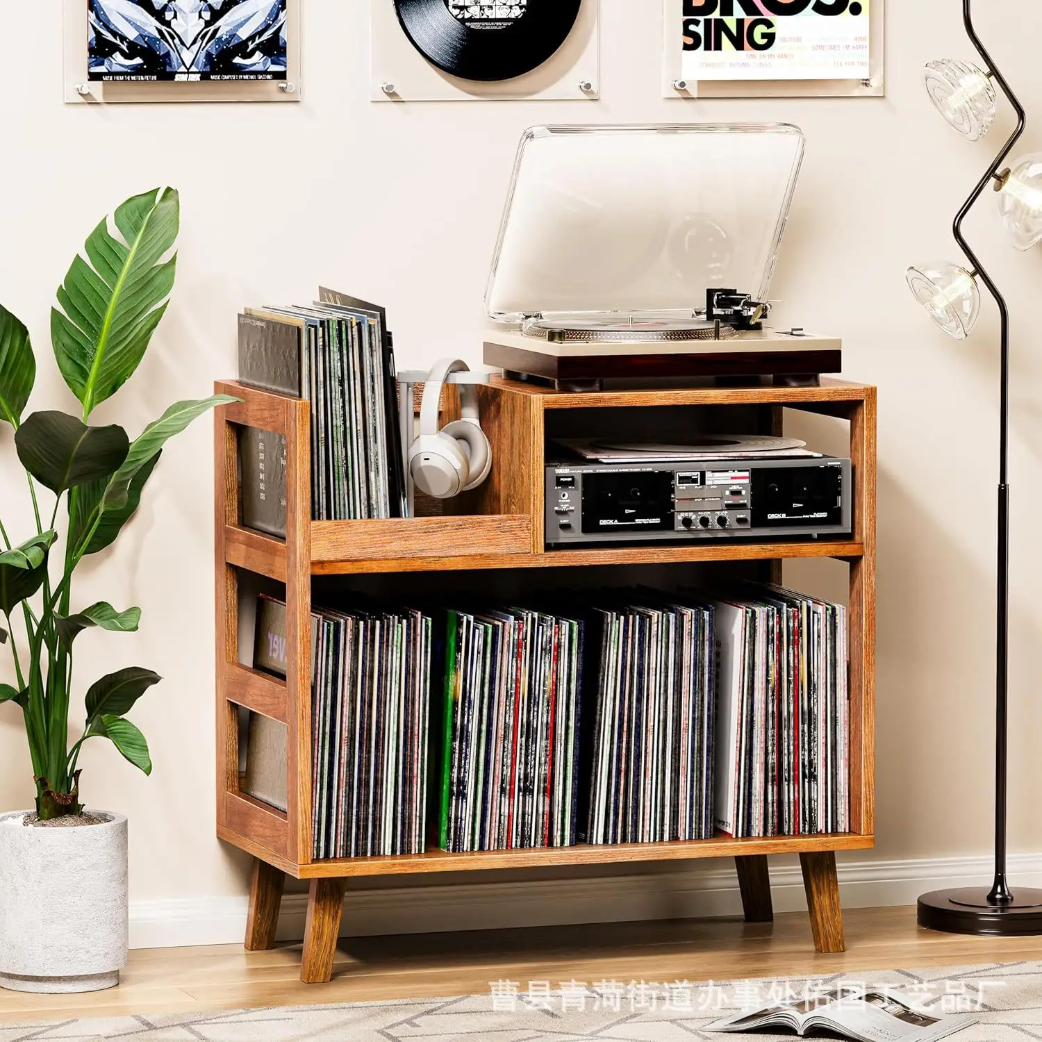 Massivholz Nordischer Plattenspieler-Schrank Massivholz-Aufbewahrungsregal Wohnzimmer-Zeitschriftenständer Haushaltskombination Image