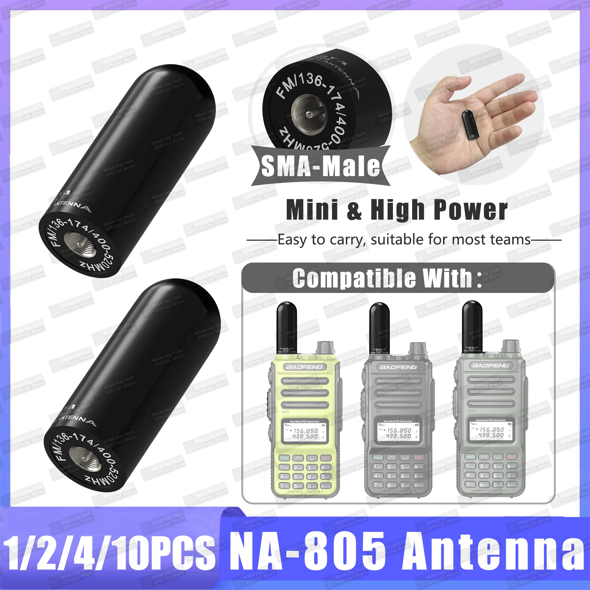 1/2/4/10PCS Original NAGOYA NA-805 Mini Kurze Antenne TH-UV8000D Walkie Talkie Antenne SMA-Stecker Dual Band für MD-UV380 Radios Image