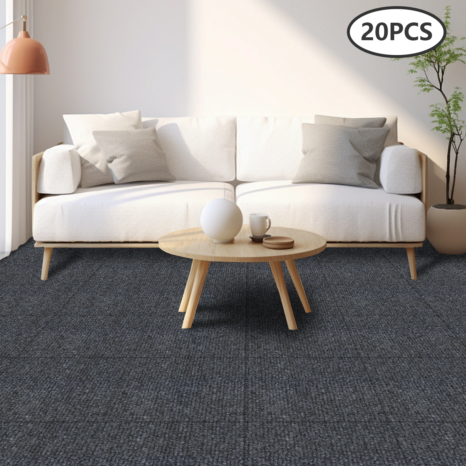 Ineinandergreifende Teppichfliesen, 20 Stück, rutschfeste Fußmatten zur Geräuschreduzierung für Zuhause, Fitnessstudio, Büro, Kinderzimmer, Spielbereich, Innenbereich, DIY, weicher Teppich Image