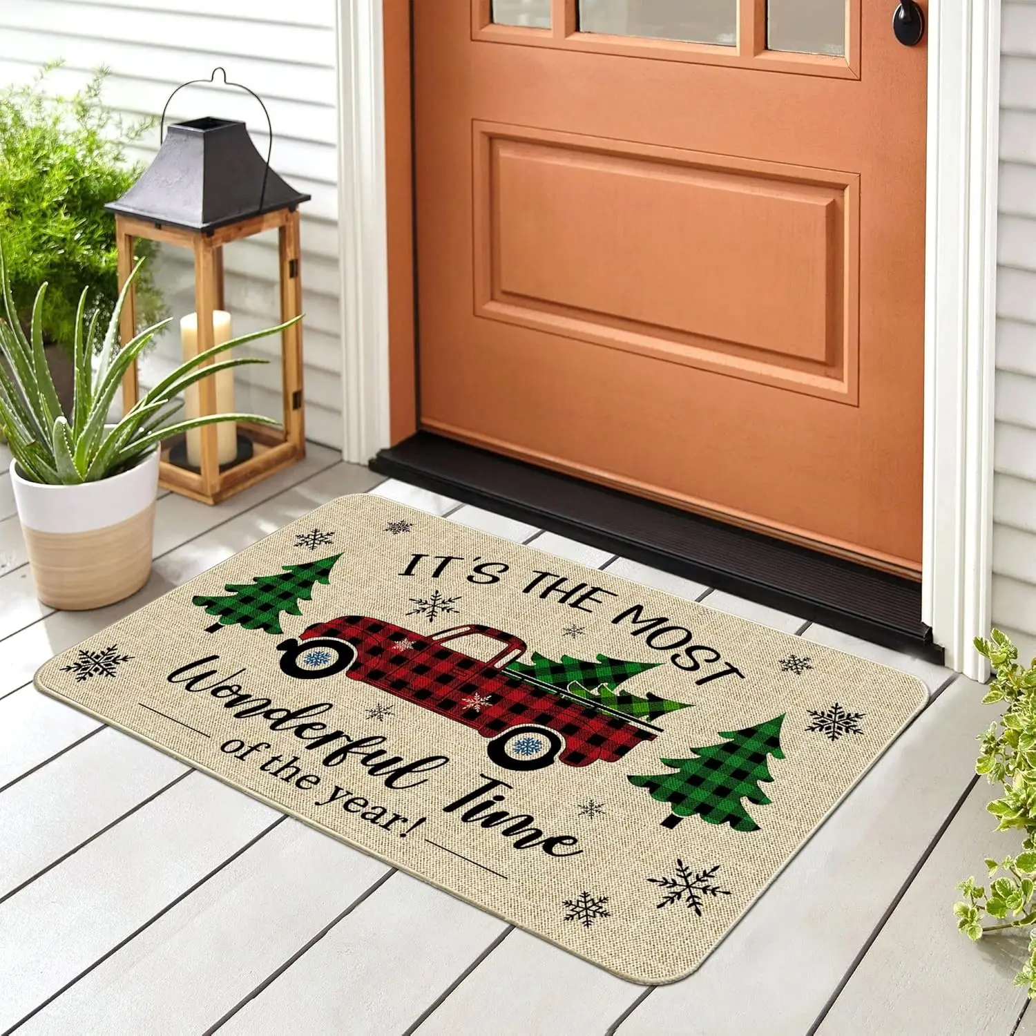 VIKAMA Weihnachts-Fußmatte, LKW-Willkommensmatte für Innen- und Außendekoration, Schlafzimmer-Eingangsteppich, Heimdekoration Image
