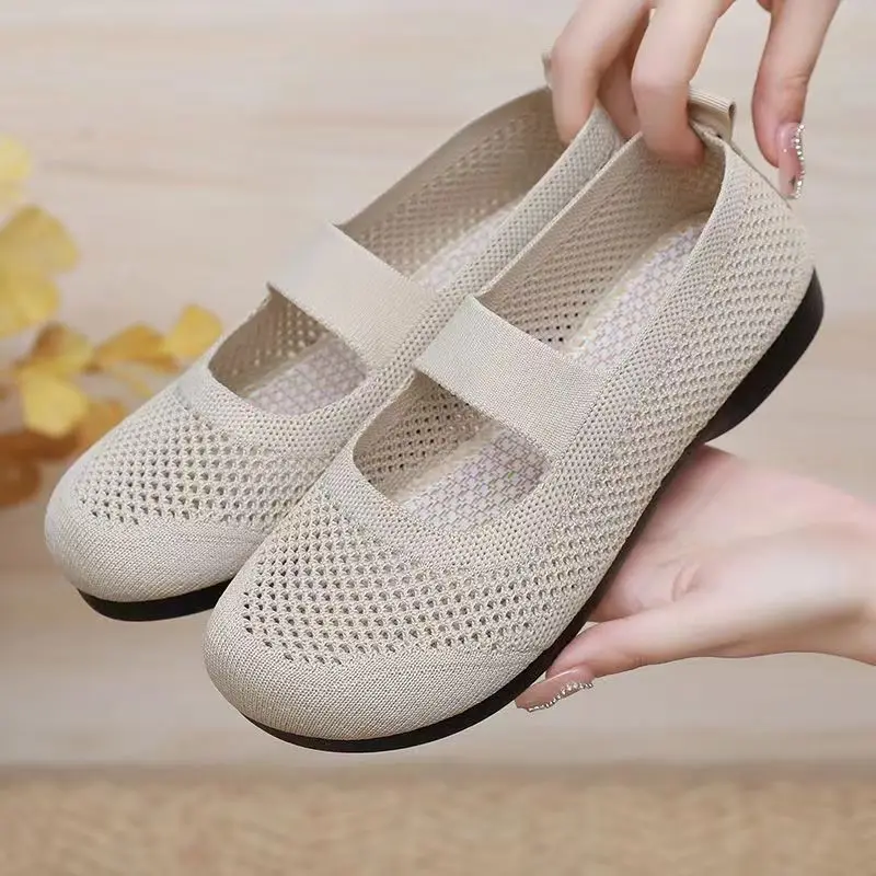 Flache Damenschuhe zum Hineinschlüpfen, faltbare Slipper für Damen, quadratische Zehen, einzelne Schuhe, ausgehöhlt, modische Mama-Freizeitschuhe für Damen