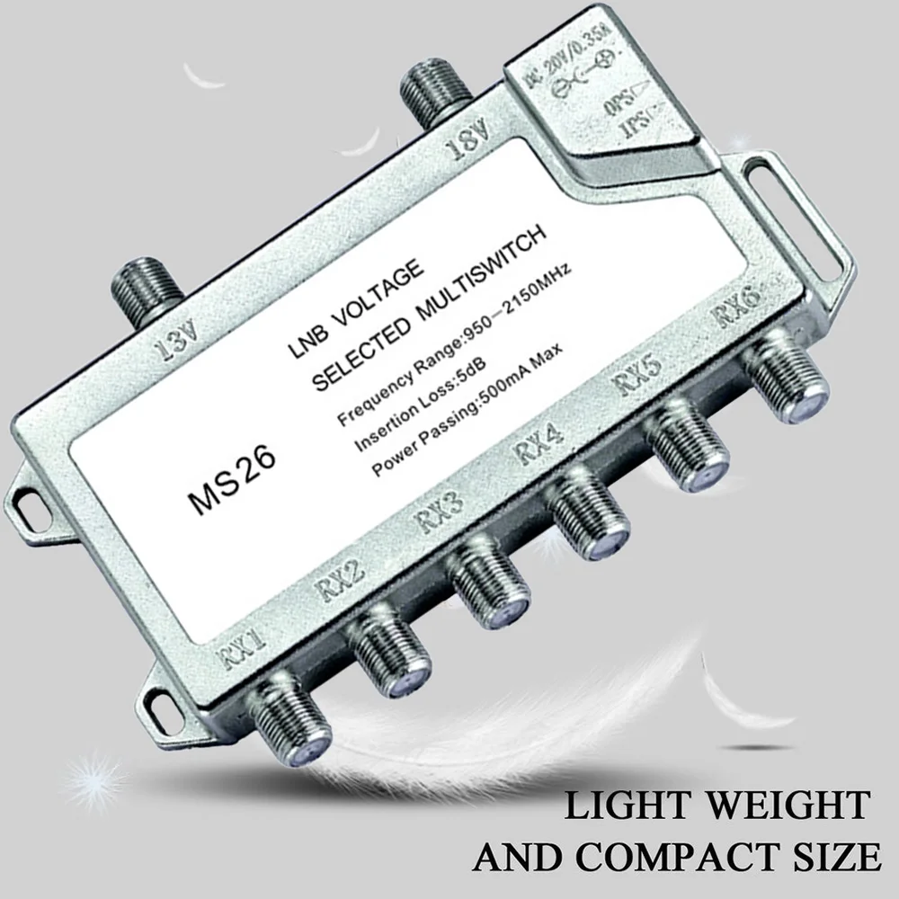 2 Eingänge 6 Ausgänge Zink-Satelliten-Multischalter Antennenkabel 2 In 6 Diseqc LNB Stromversorgung Wasserdichter Standalone-TV-Schalter 950-2150MHz Image
