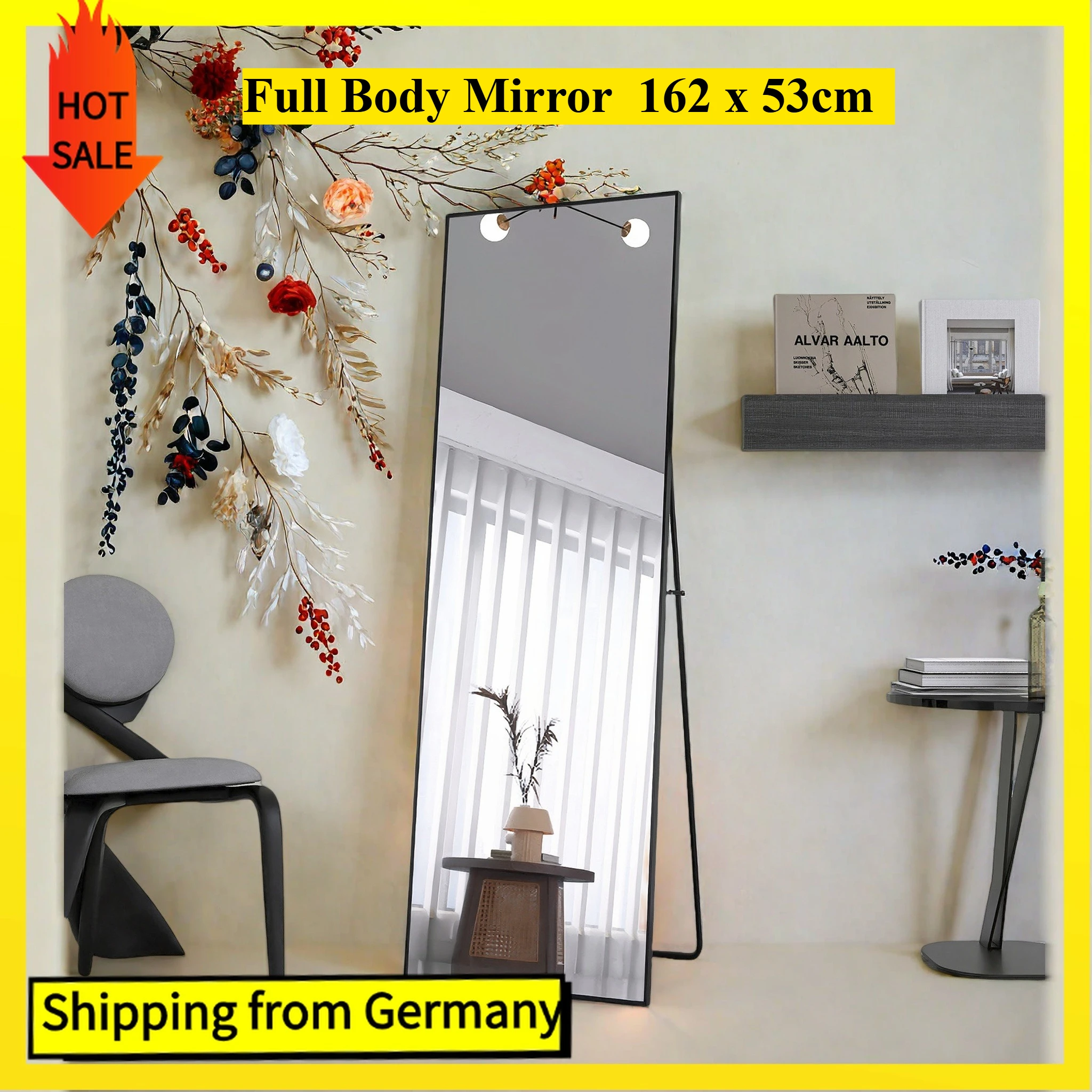 Comanlai 162 x 53 cm Ganzkörperspiegel, großer Standspiegel, Wandspiegel, Bodenspiegel für Schlafzimmer, Wohnzimmer, Schwarz