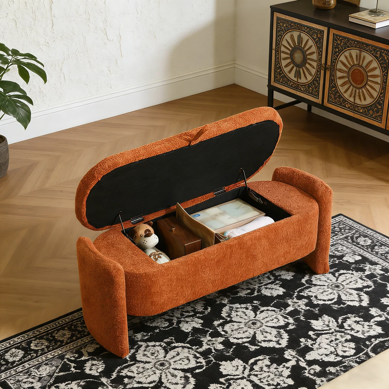 Multifunktionaler Aufbewahrungshocker für das Wohnzimmer, Aufbewahrungshocker, Sofahocker, Couchtischhocker, ovaler kleiner Hocker, Sitzhocker, Schuhhocker Image