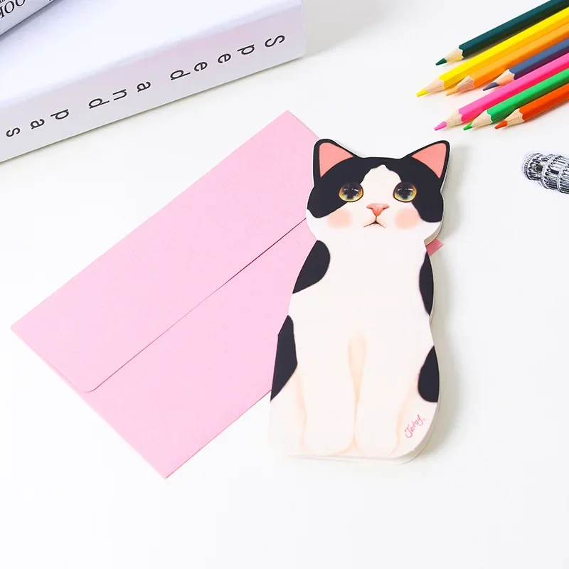 Set aus 5 niedlichen Katzen-Grußkarten mit farbigen Umschlägen, Geburtstagskarten, Weihnachtskarten und für alle Anlässe Image