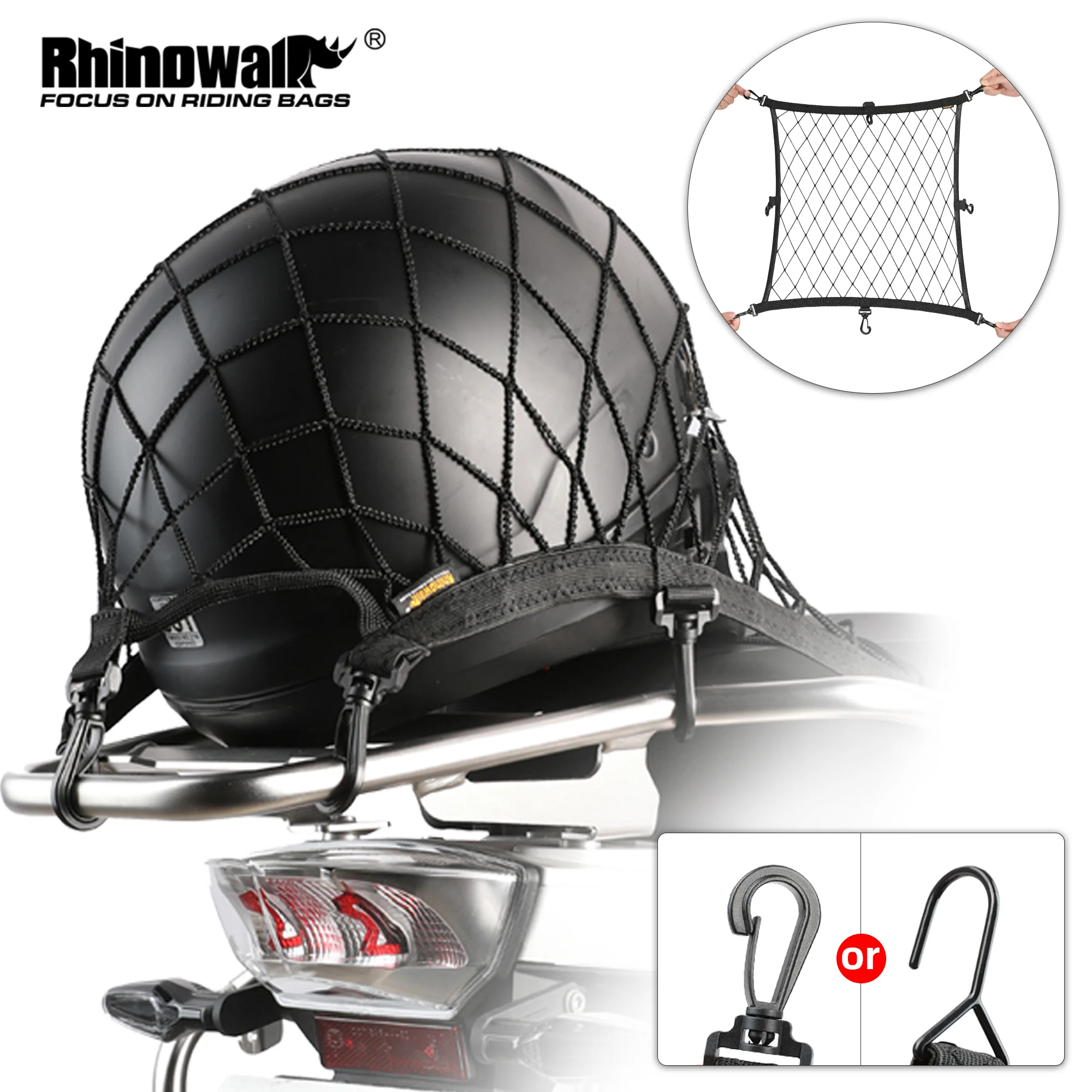 Rhinowalk Motorrad Helm Halter Net 8 Metall/Kunststoff Haken Motorrad Gepäck Net Halter Mesh Lagerung Trunk Bag Zubehör Image