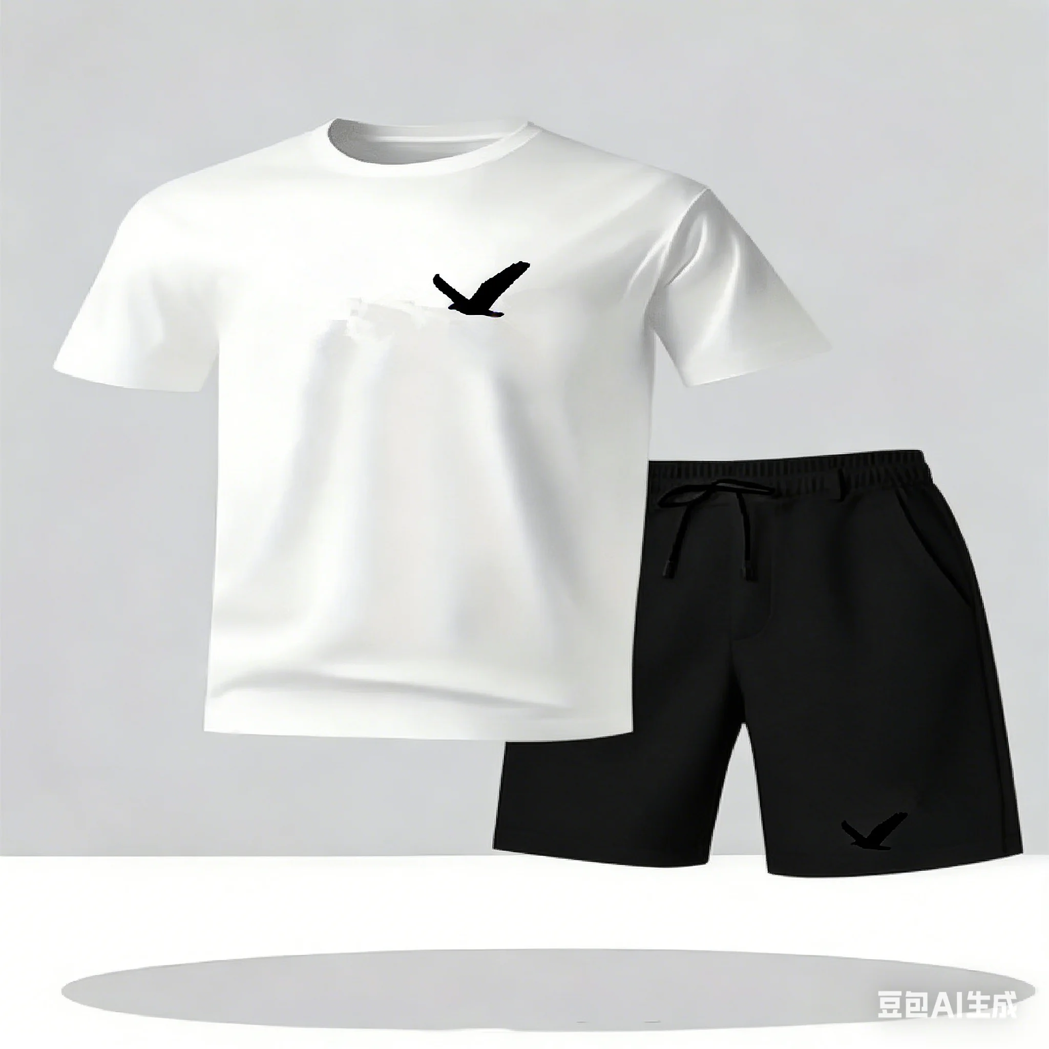 Herren Freizeit-T-Shirt und Shorts Zweiteiler-Set, Herren Rundhals-Kurzarm-Set, atmungsaktives Sport-Set, Zweiteiler-Set Image