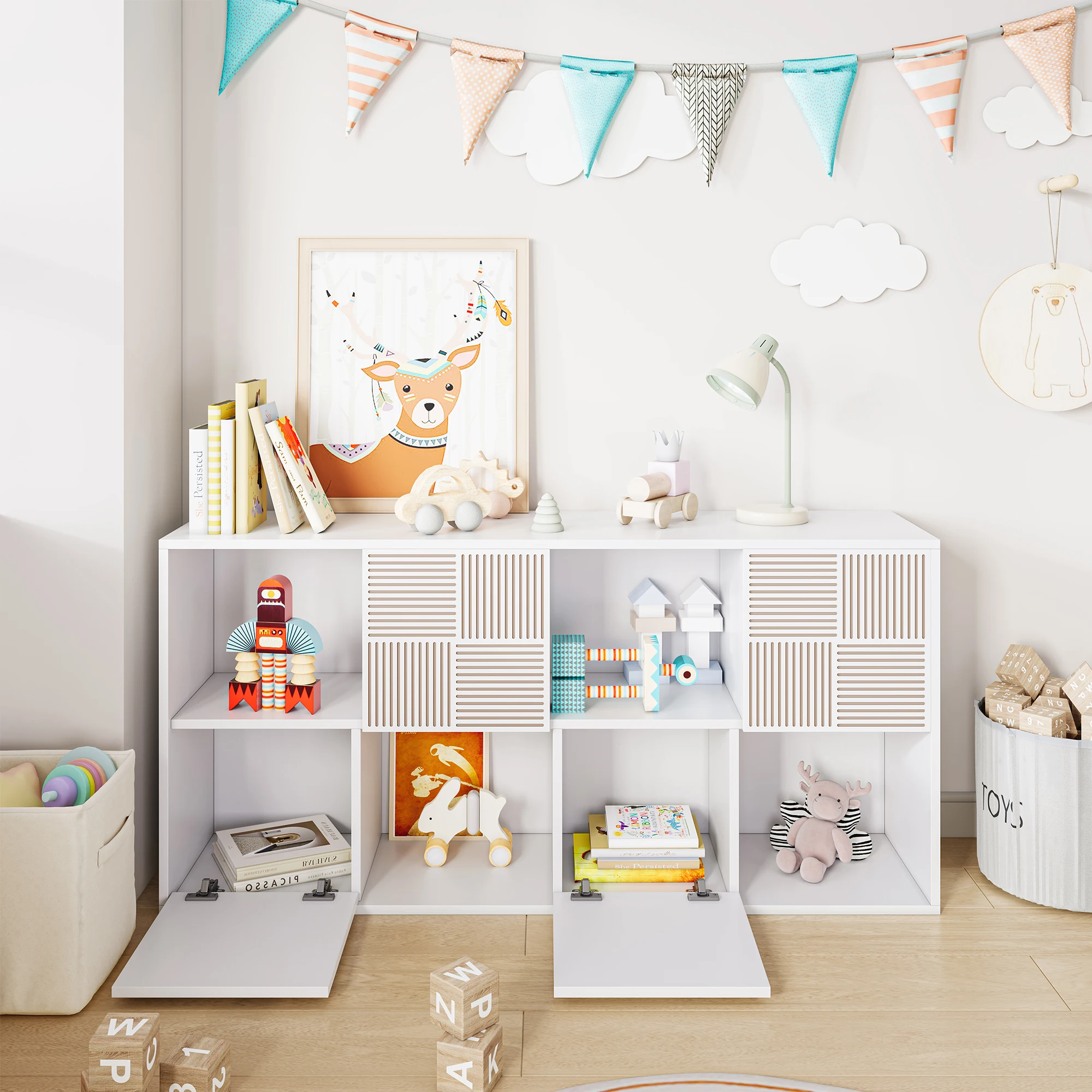 Superaly Bücherregal mit Aufbewahrungsfächern, Standregal, Dekoratives Regal, zur Präsentation, 125x30x60cm Image