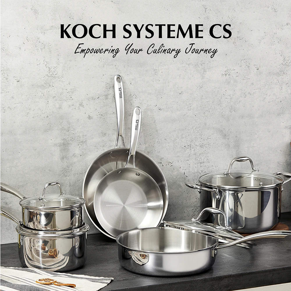 Dreischichtiges Edelstahl-Kochgeschirr-Set 10-teilig, Professionelles 18/10 Edelstahl Töpfe und Pfannen Set, Ofen- und Induktionsgeeignet Image