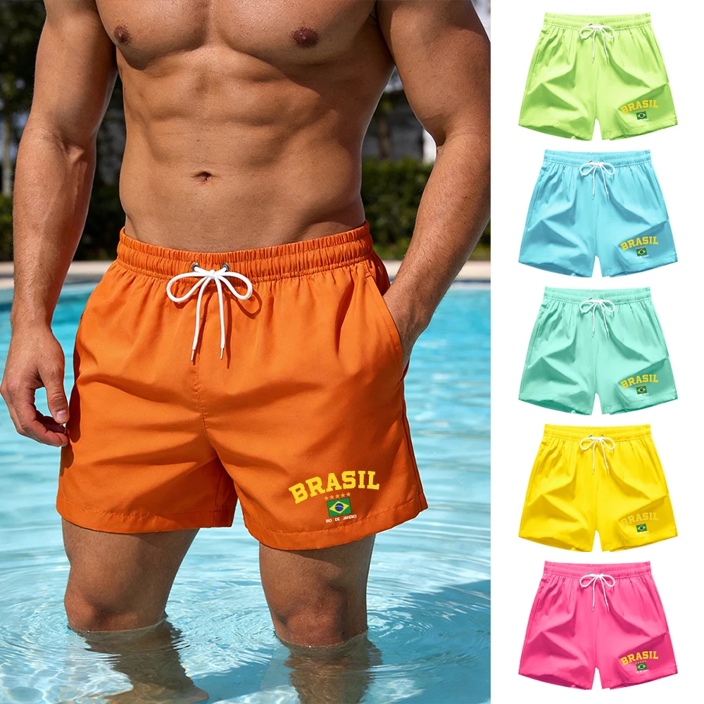 Herren Brasil Gelb-Grün Bedruckte Sportshorts 2026 Neuer Stil Lässige Basic-Shorts Sommer Schwimm- und Fitness-Strandbekleidung Badehose