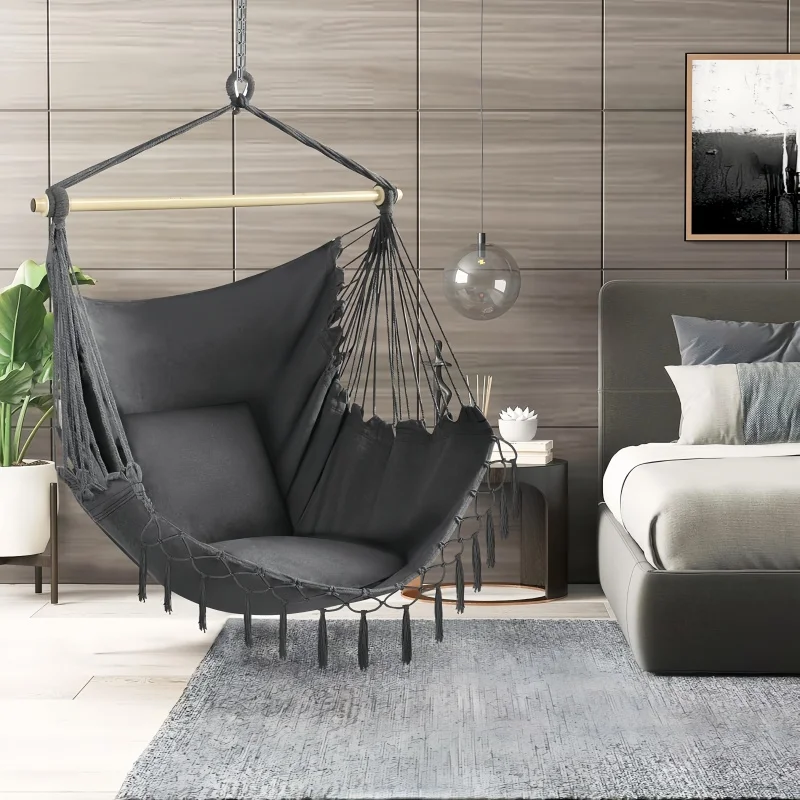 Tragbare Outdoor Garten Hohe Tragfähigkeit Hängenden Seil Schaukel Halb-umwickelt Leinwand Faltbare Indoor Hängematte Freizeit Garten Stuhl Image