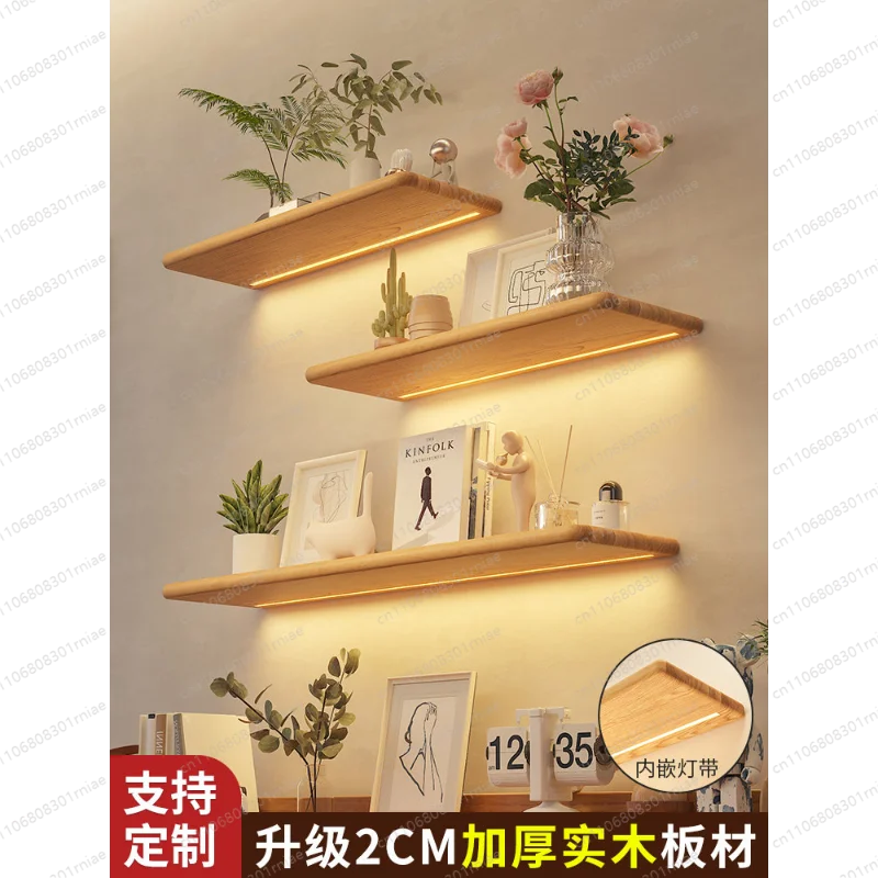 Massivholz-Leuchtlaminat-Wandregal mit integrierter LED-Beleuchtung, einstufiges Wandregal, Bücherregal, Wandvitrine Image