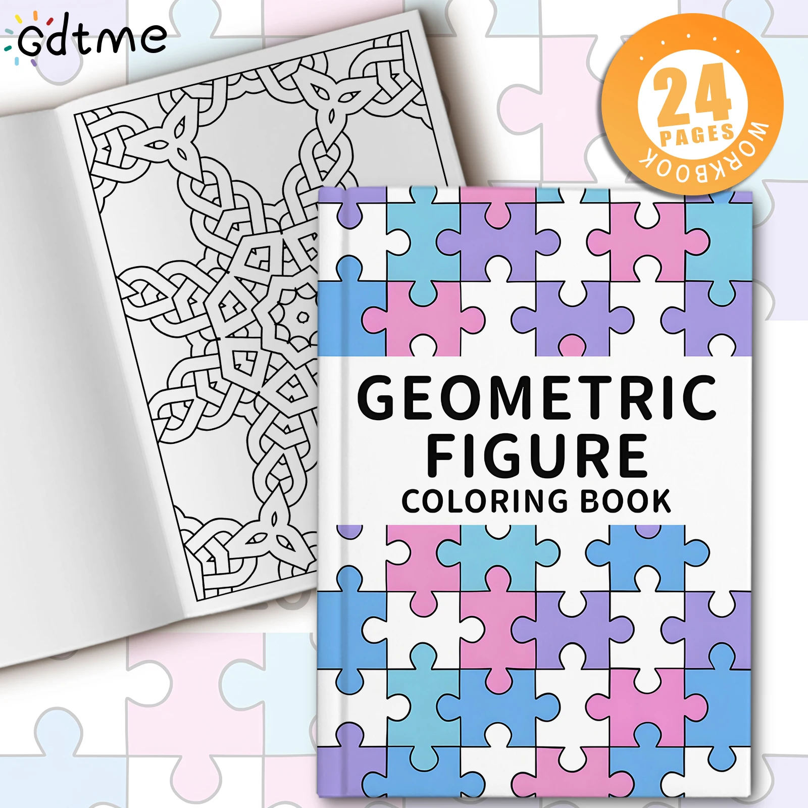  24-seitiges Malbuch mit geometrischen Mustern, abstraktes Knotenmuster und Illustrationen im Mandala-Stil, entspannendes kreatives Zeichenbuch für Erwachsene Image