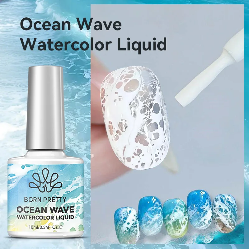 BORN PRETTY White Ocean Wave Aquarell-Gel-Nagellack, 10 ml, Nagelpoke, Spitze, hohles Farbverlaufsdesign, Soak Off UV-Nagelkunst-Lack