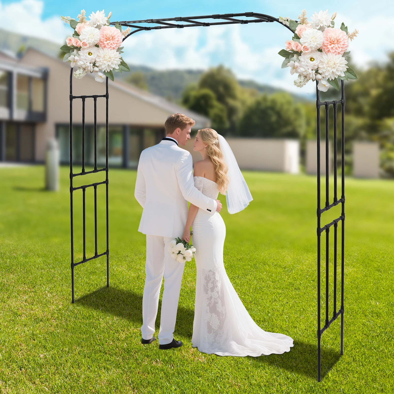 Robuste PE-beschichtete Stahl-Gemüsekletterbögen für Tomaten und Gurken – Vertikale Garten- und Hinterhofunterstützung Image