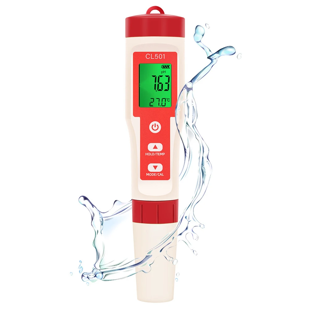 【Neu】 5-in-1 Wasserqualitäts-Teststift für Chlor, pH, ORP, H2 und Temperatur - Multifunktionales Messgerät für Meerwasser und Trinkwasser Image