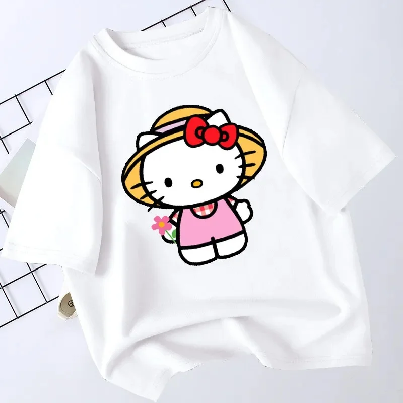 Sanrio 2026 Summer Comic Form Hello Kitty Image 100 % Baumwolle bedrucktes Freizeit-T-Shirt für Erwachsene und Kinder, Eltern-Kind-Oberteil, Homewear, Y2k.