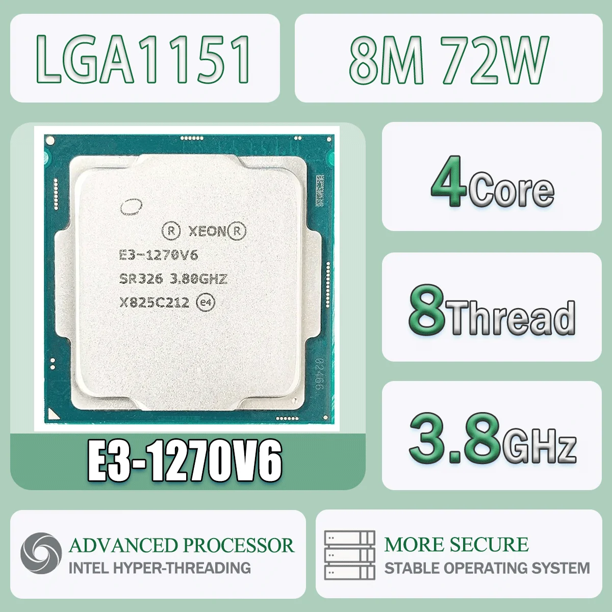 Intel Xeon E3-1270V6 3,8 GHz 4 Kerne 8 Threads 8M 72W E3 1270 V6 Computer CPU Prozessor Server E3 1270V6 Paket LGA 1151 SR326 Image