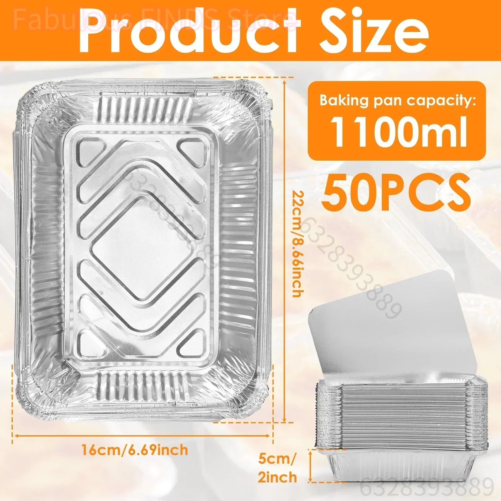 50/100 Stück Aluminiumfolie-Schalen mit Deckeln, Antihaft-Backformen, Lebensmittelgeeignete BBQ-Schüsseln für Heißluftfritteuse, Ofen, Backen, Kochen, Küchenwerkzeug Image