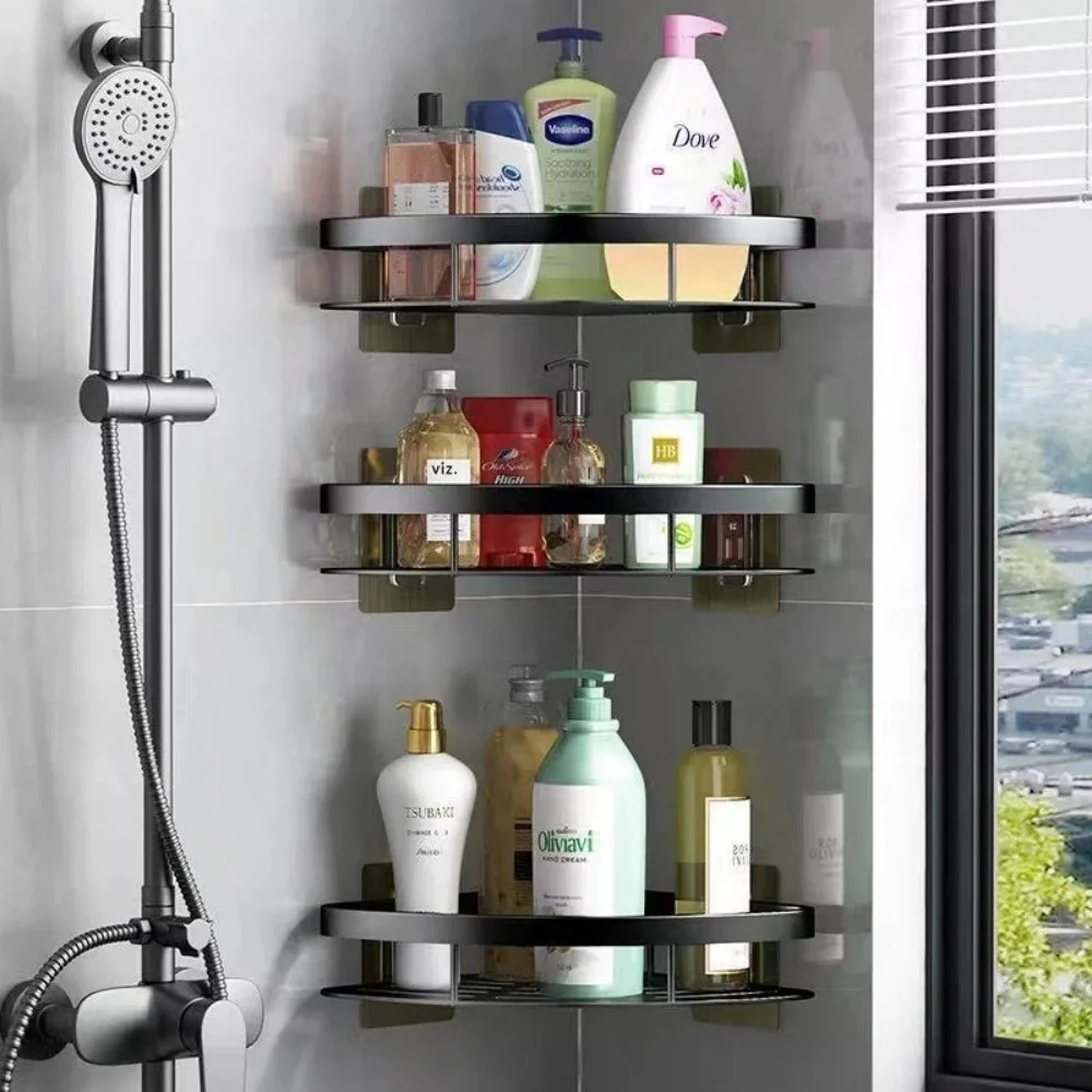 Wandmontierte Badezimmer-Aufbewahrungshalterung Küchen-Aufbewahrungsregal Shampoo-Regal Duschablage Badezimmer-Zubehör Bohrfreies Toiletten-Badregal