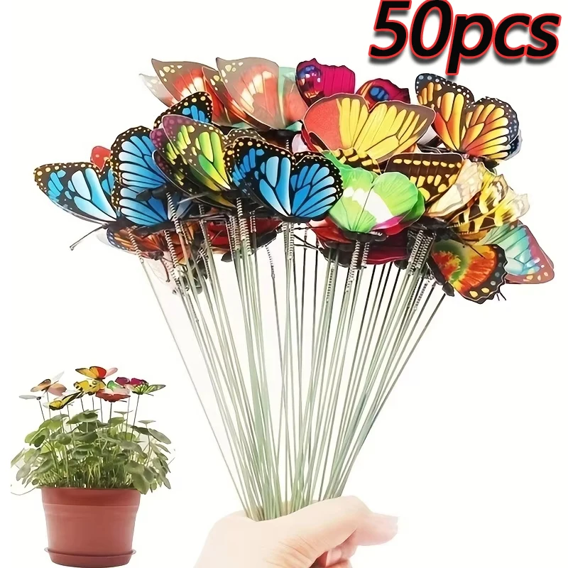 10/20/50 stücke Schmetterling Dekoration Stakes 3D Künstliche Schmetterling Hof Pflanzer Blumentopf Home Party Garten Terrasse Dekoration Image